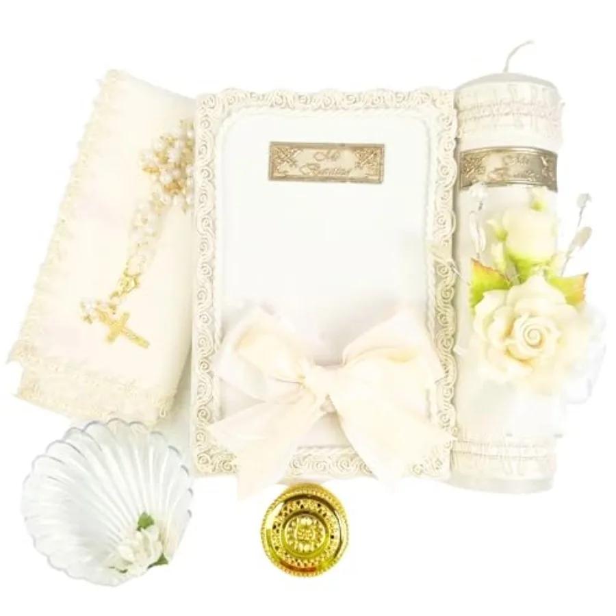 Juego de 5 velas de bautizo color marfil - Velas para bautizo - vela de bautizo - Juego de velas para bautizos católicos - kit de bautizo con Biblia