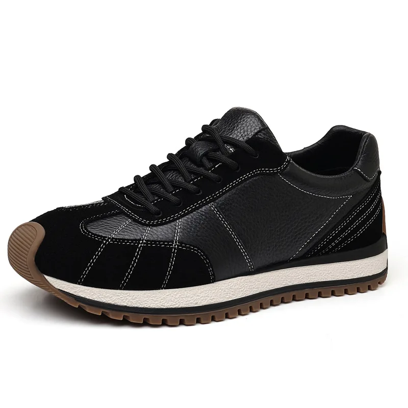 Men Genuine Leather Retro Sneakers Cow Suede Patchwork Casual Walking Shoes Rubber Sole Male Spring Daily Commuter Driving Shoes