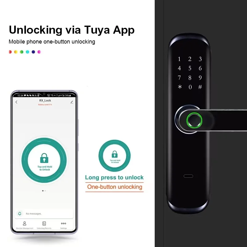 HIMOJO قفل باب ذكي تويا واي فاي قفل إلكتروني رقمي مع بصمة البيومترية/بطاقة IC/كلمة المرور/APP فتح عن بعد