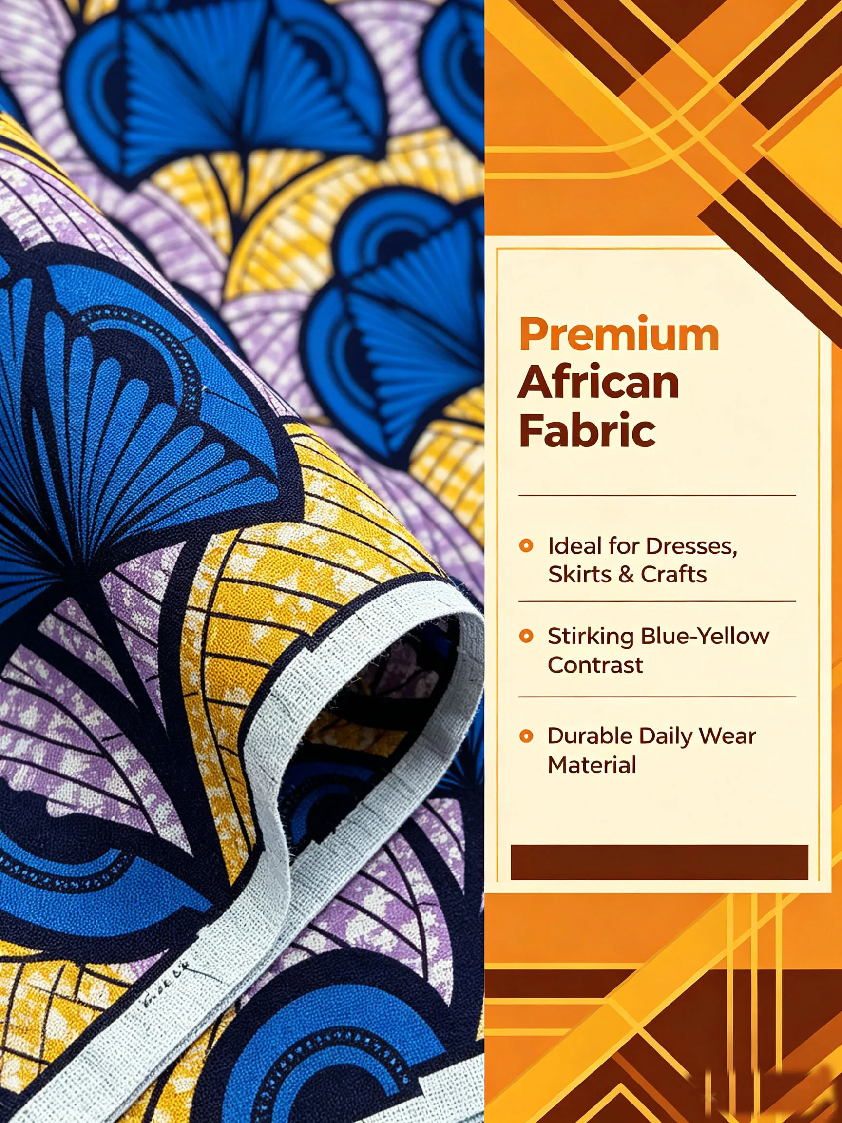 New African Ankara Wax Print Fabric 6 Yards 100% Cotton Blue Yellow Ginkgo Leaf Batik Cloth For Women Dress Sewing view 3