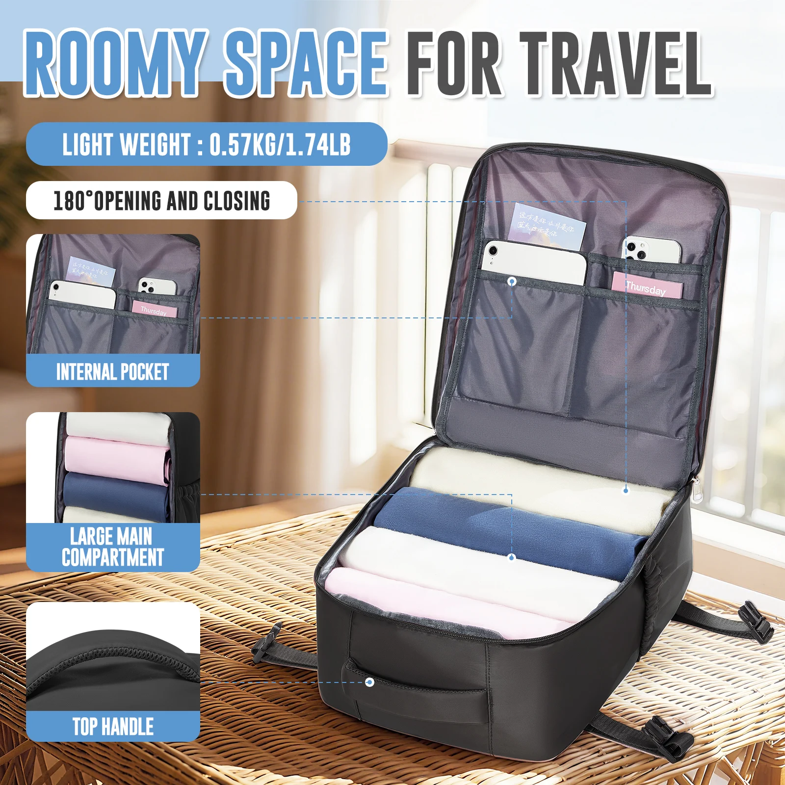 حقيبة ظهر Ryanair مقاس 40 × 30 × 20، حقيبة ظهر Easyjet Wiz Cabin Airplane، حقيبة ظهر للسفر للنساء والرجال تحمل حقيبة كمبيوتر للأعمال