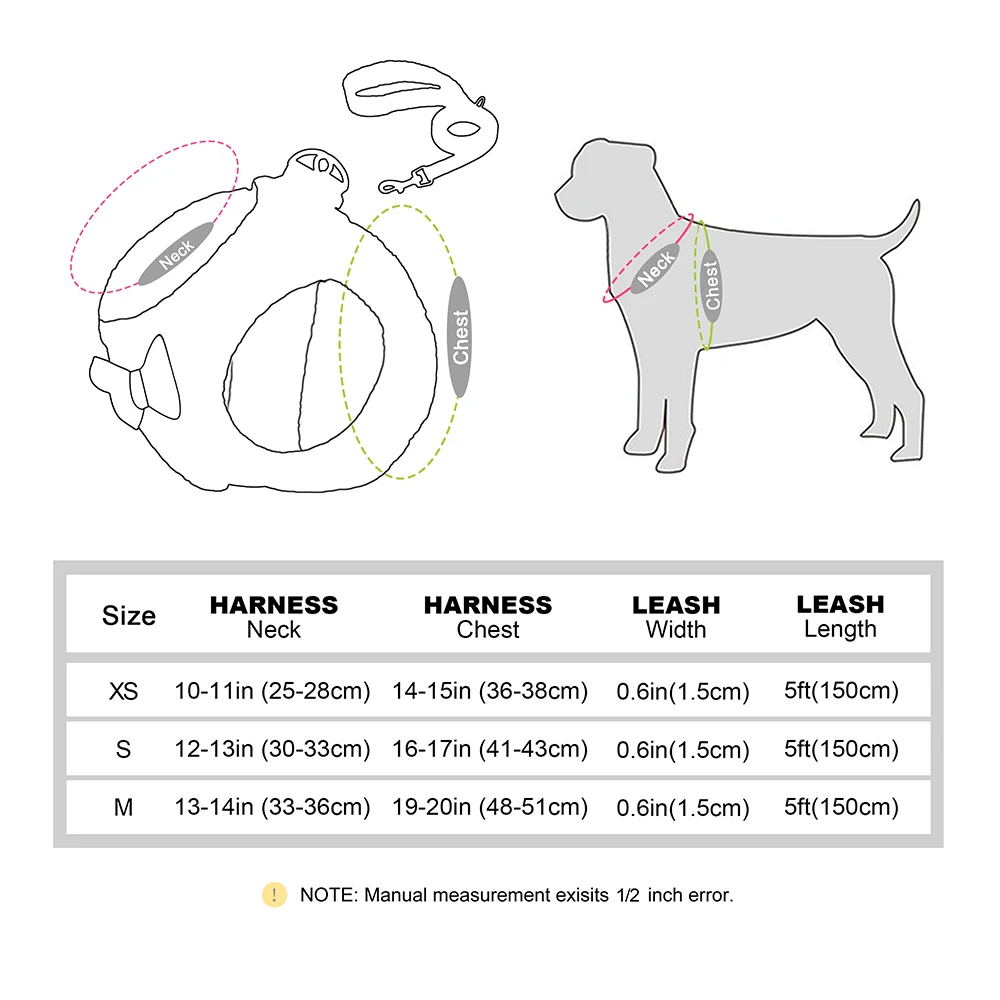 Set di guinzagli per cani morbidi Imbracature per cani regolabili con graziosi accessori per papillon Gilet invernale caldo per animali domestici Piombo per cani di piccola taglia media