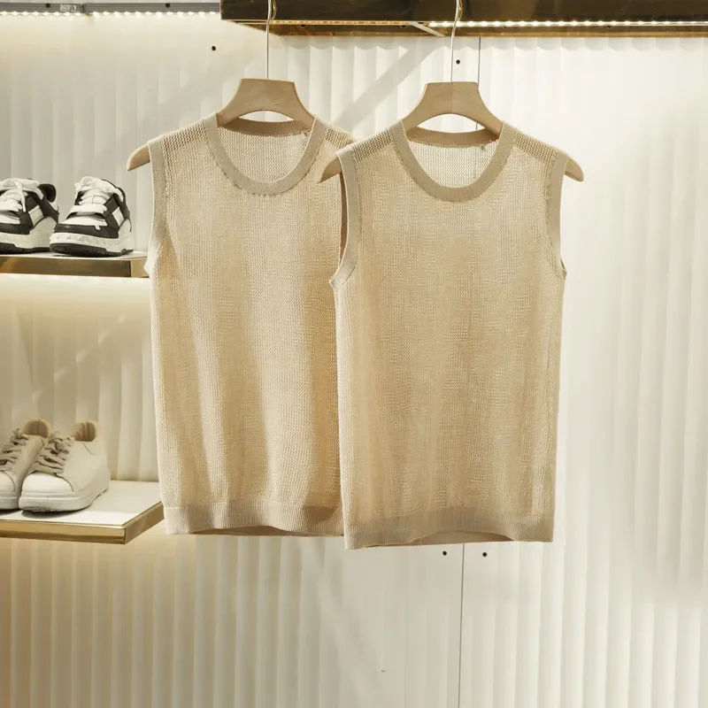 Italian order men's summer hollow perspective knitted sleeveless vest