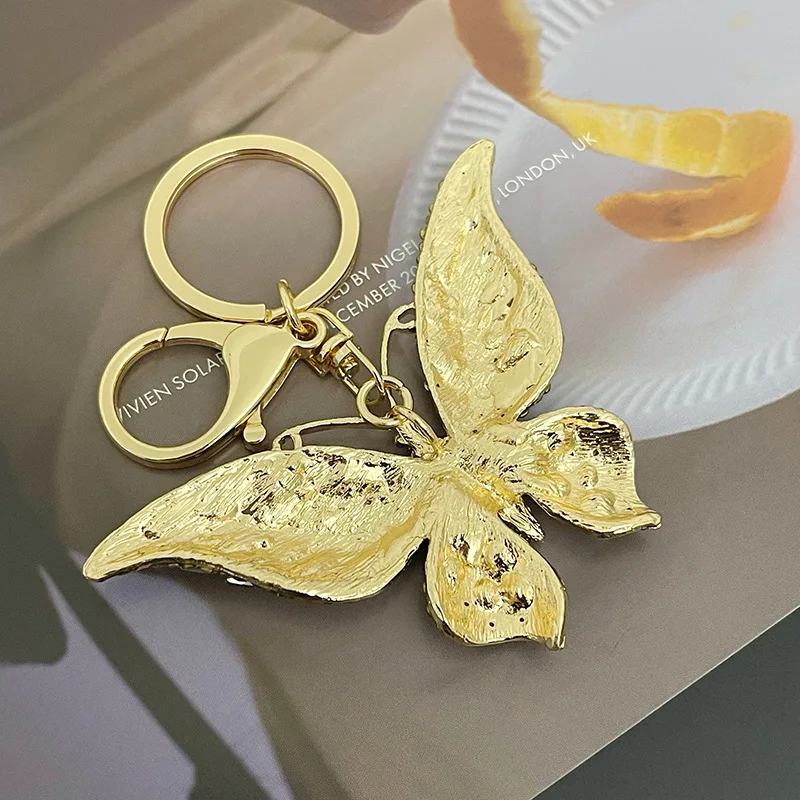 European and American fashion new full crystal butterfly key chain alloy pendant bag pendant small gift factory wholesale