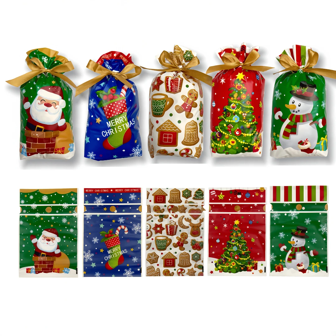 Weihnachts-Süßigkeitentasche, Kordelzugtasche mit Kabelbindern, geeignet für Weihnachtsgeschenke, Weihnachtsdekorationen, Partyzubehör. – Detail 6