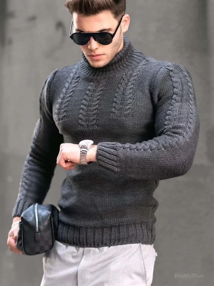 2024 Herbst Winter neue Herren warme Woll pullover Handel Vintage koreanische Mode Männer Roll kragen pullover lässige Pullover übergroß