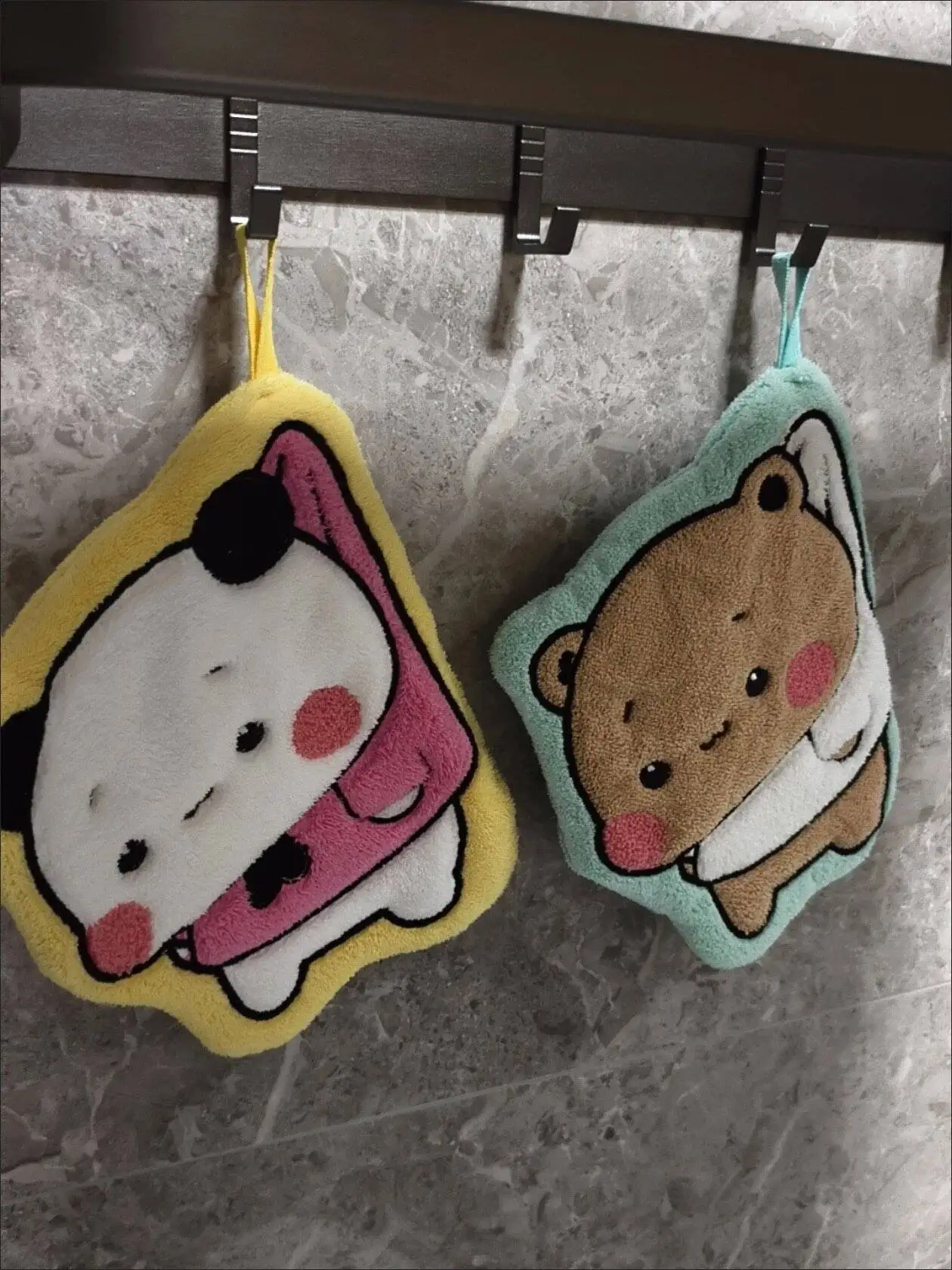 Kawaii Soft Bubu Dudu Handtuch, doppellagig, dick, saugfähig, aus Korallenfleece, zum Aufhängen, niedliches Cartoon-Handtuch für Zuhause – Detail 10