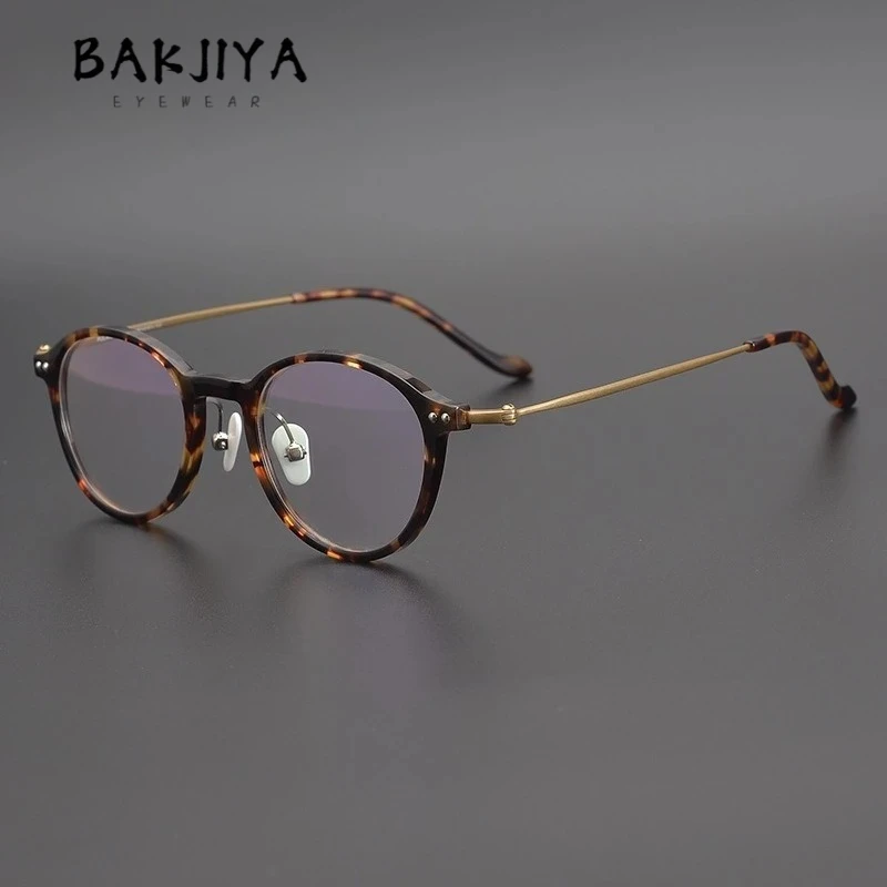 

Vintage Tortoiseshell Acetate Titanium Glasses Frame Women Optical Prescription Eyeglasses Men Classic Korean Retro Oval Eyewear