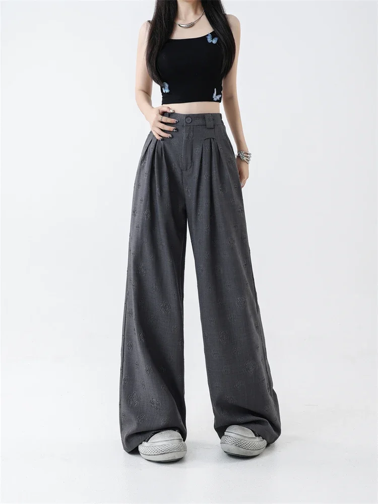 

2024 Summer New Suit Wide Leg Pants Women's High Waist Three Dimensional Embossed Loose Straight Leg Casual Floor Pants