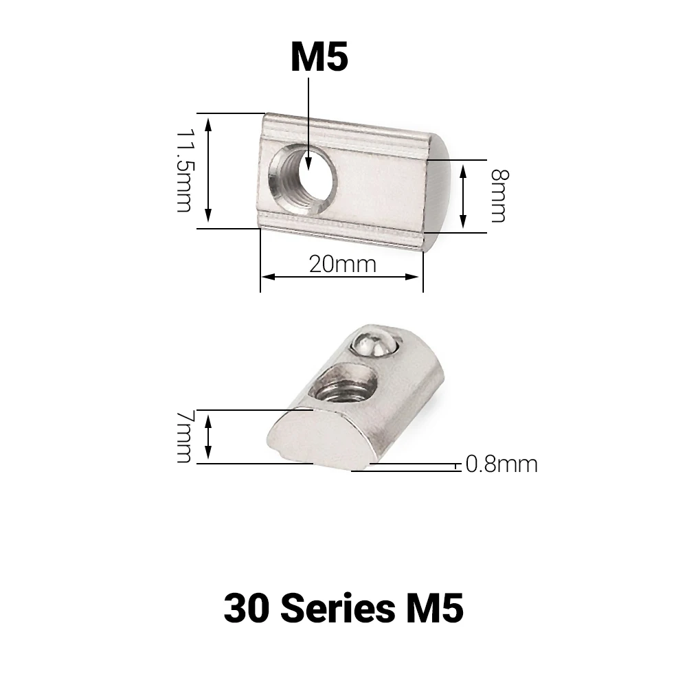 50 Teile/los Federbelastete T-Mutter M3 M4 M5 M6 M8 Roll-in T Feder Mutter Block für 2020 3030 4040 4545 EU Aluminium Extrusion Profile