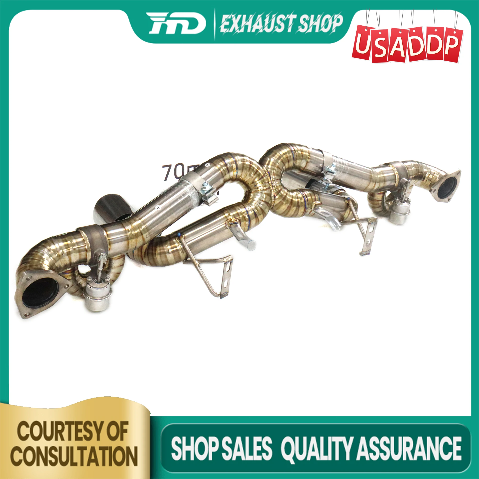 

HMD Ti Catback for Porsche 718 GT4 RS primary color Vacuum valve Tips Bolt-on installation Unique X-tube design Exhaust