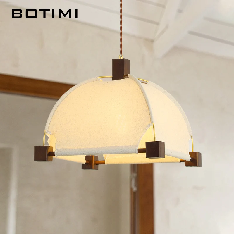 

BOTIMI Single Square Cloth LED Pendant Light For Dining Wire Fabric Hanging Island Kitchen Fabric Suspension Designer Lustre