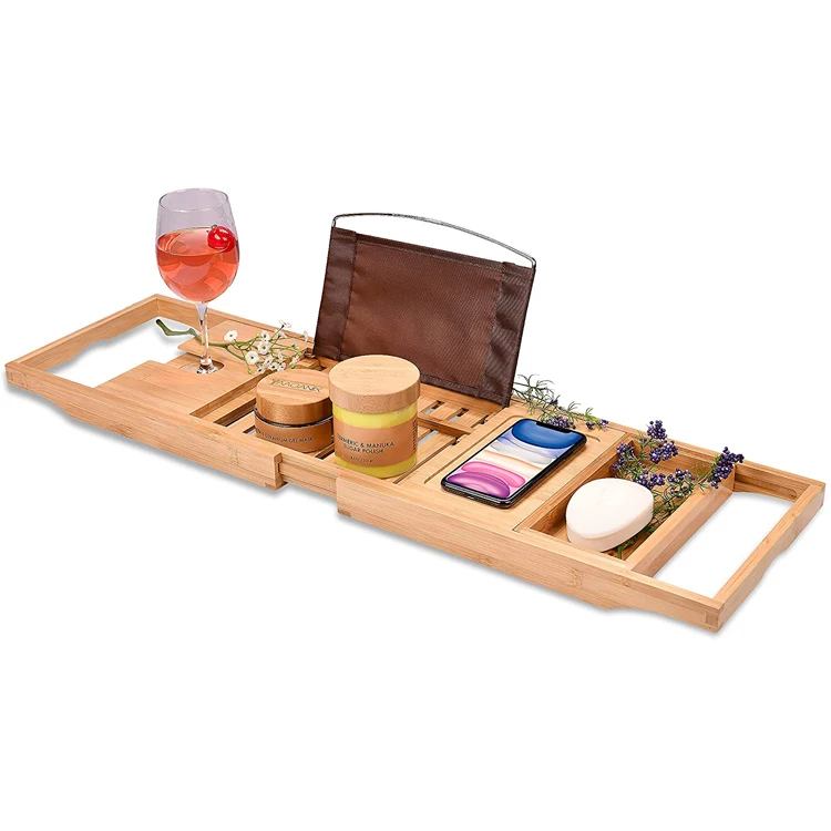 Bamboo Bathtub Tray Perfect Expandable Bathtub Caddy With Reading Rack Or Tablet Holder A Wine Glass Holder For Bathroom