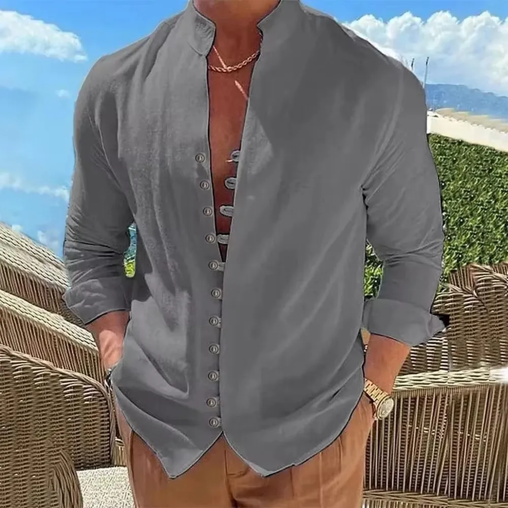 

Moslim Kleding Heren, лето 2029, льняная рубашка, мужская горячая распродажа, мужские рубашки с длинными рукавами, однотонные, на пуговицах, в повседневном стиле