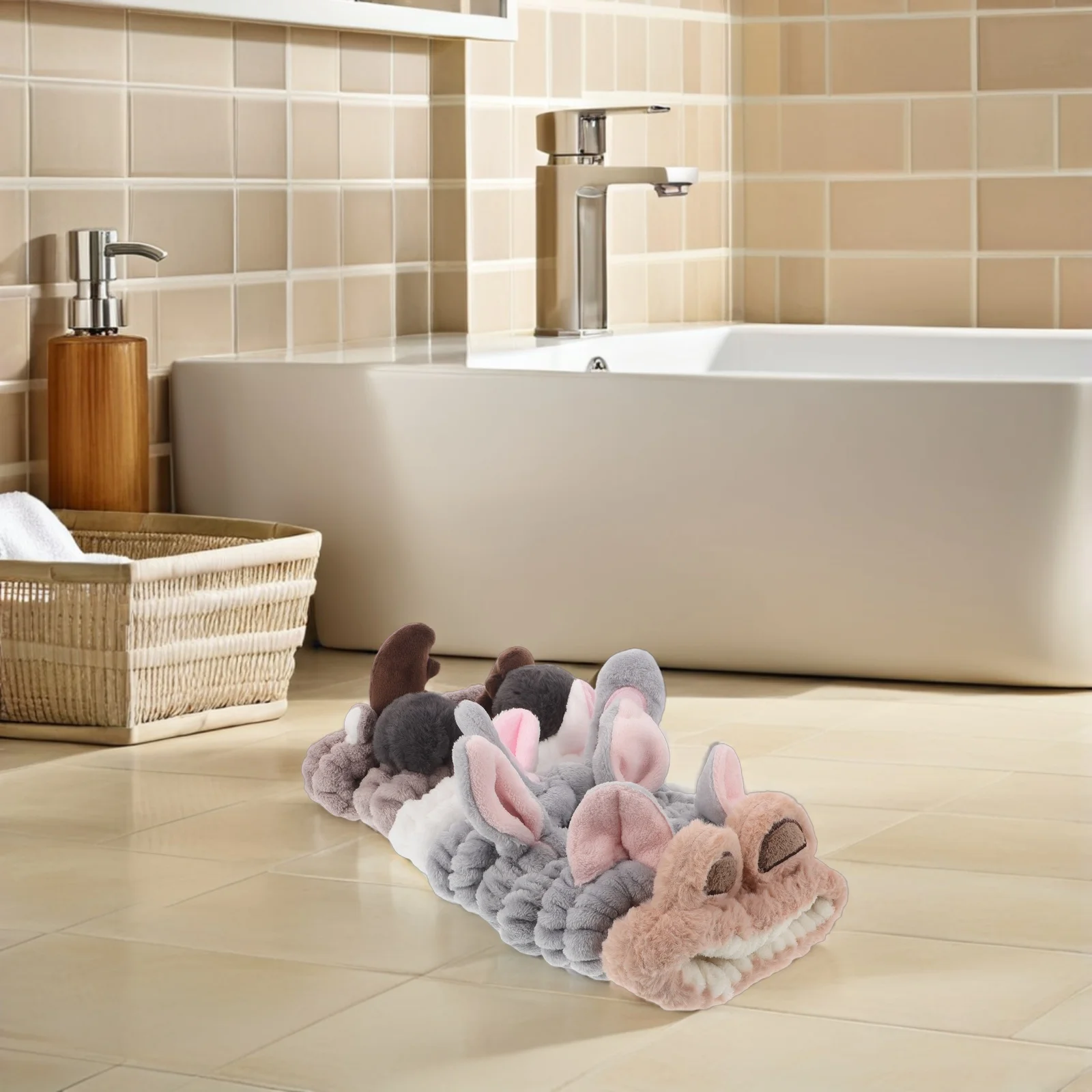 

7pcs Face Washing Headband Elastic Spa Headbands For Women Cute Animal Ears Hair Bands Skincare Facial Wash Set