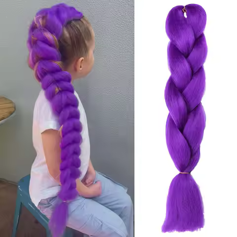 Synthetic 24Inch Purple Braiding Hair Extensions for Crochet Braids DIY Jumbo Ponytail Braid,Ru Mi Hairstyle,Multi-colored Hair
