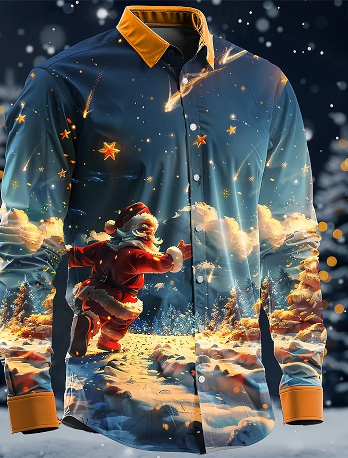 Weihnachten Santa Claus künstlerische lässige Männer Button-up-Shirt Langarm Party Abend täglich 3d gedruckt Hemd Kragen Polyester