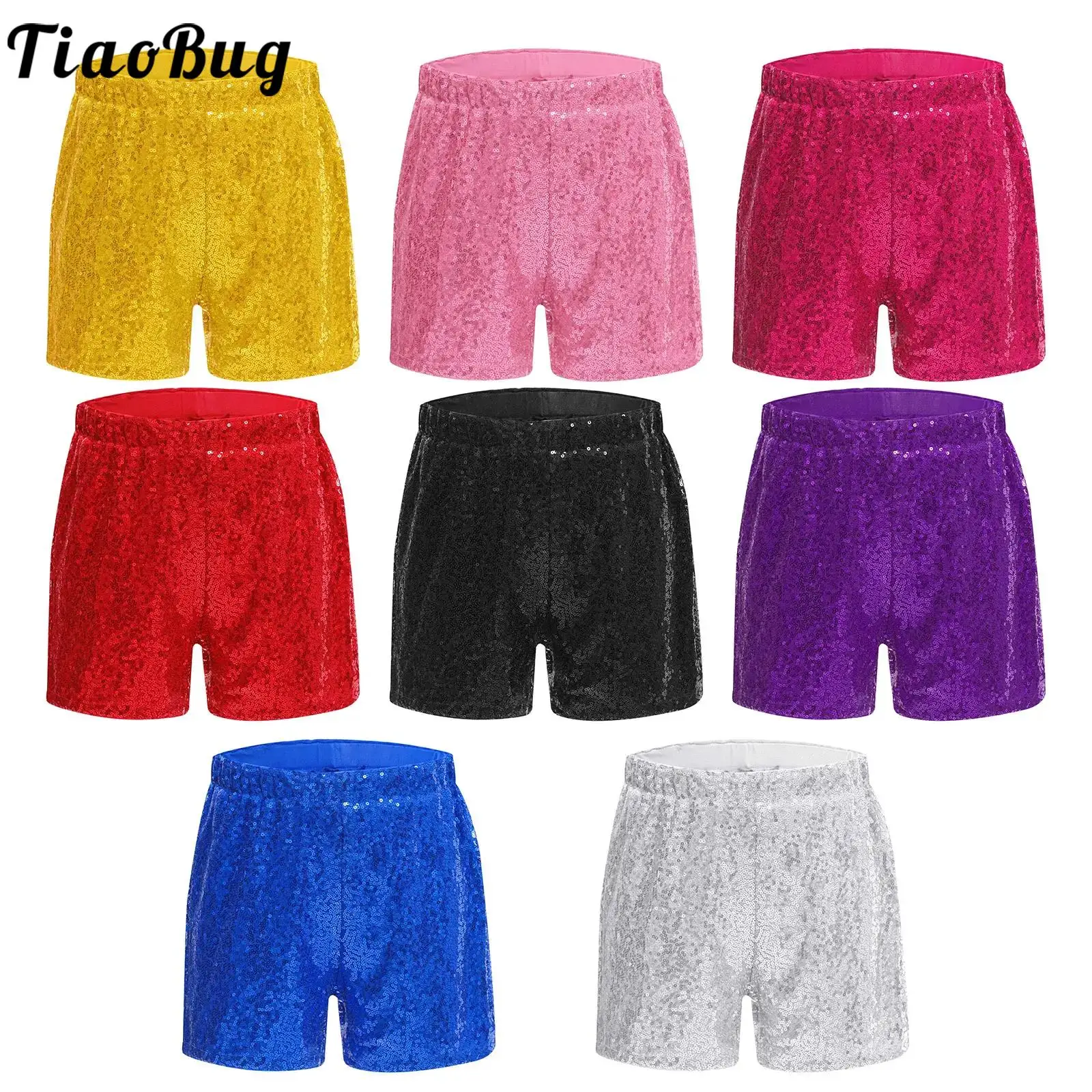 

Kids Girls Modern Dance Shiny Sequins Shorts Elastic Waistband Short Pants for Jazz Dance Cheerleading Performance Competition