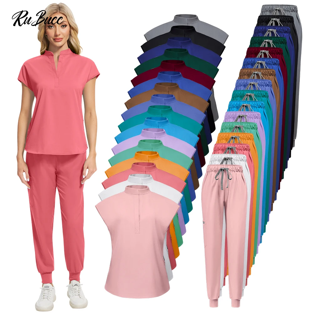 

Сплошной цвет скрабы, костюмы для бега, больница для домашних животных, ветеринарная форма, костюм, оптовая продажа, хирургическая униформа унисекс, карманный хирургический комплект с v-образным вырезом для женщин