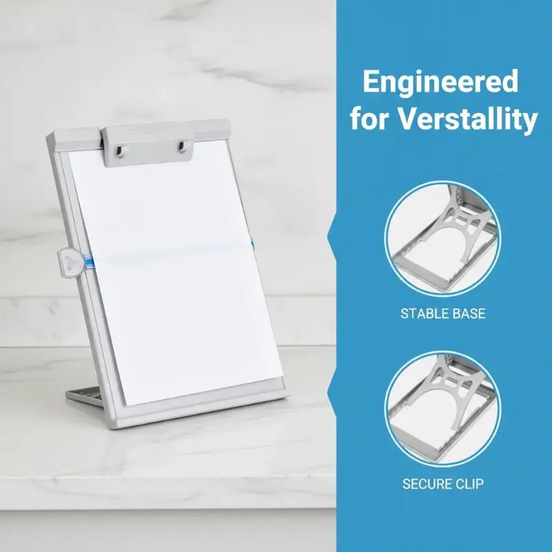 Soporte ajustable para documentos en formato A4, con clip, para leer y organizar documentos en el escritorio. Accesorio multifuncional para el escritorio, ideal para el estudio.