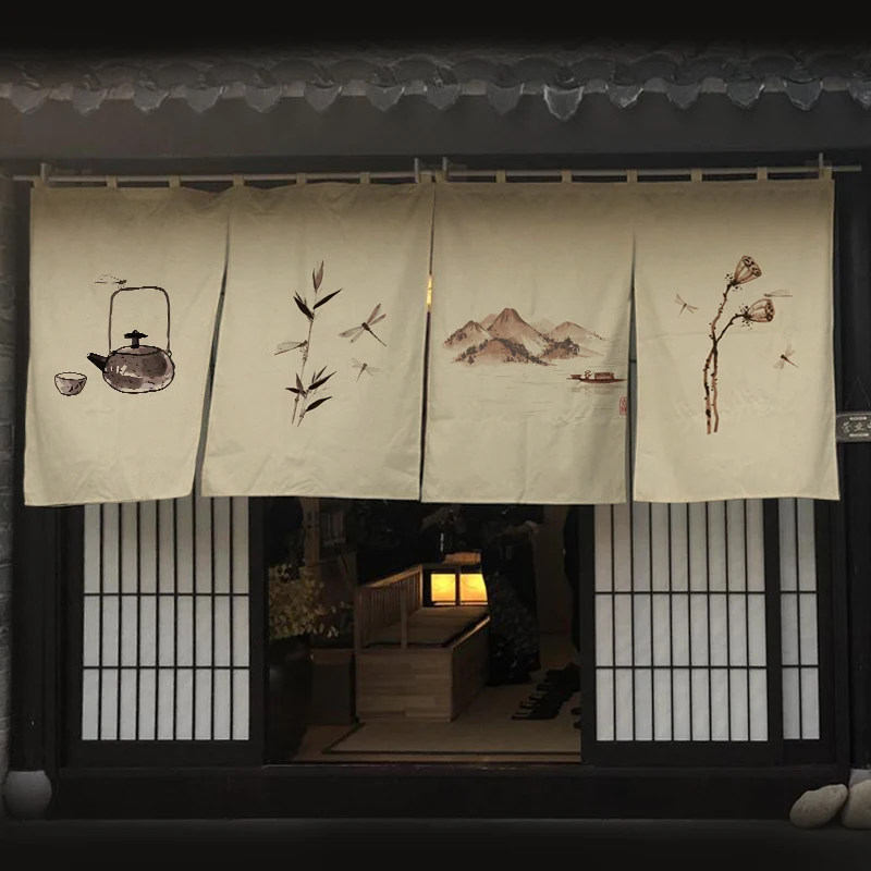 Japanese Style Tea Room Door Curtain Restaurant Signboard Chinese Tea House Partition Restaurant Hotel Pub Banner Short Curtain