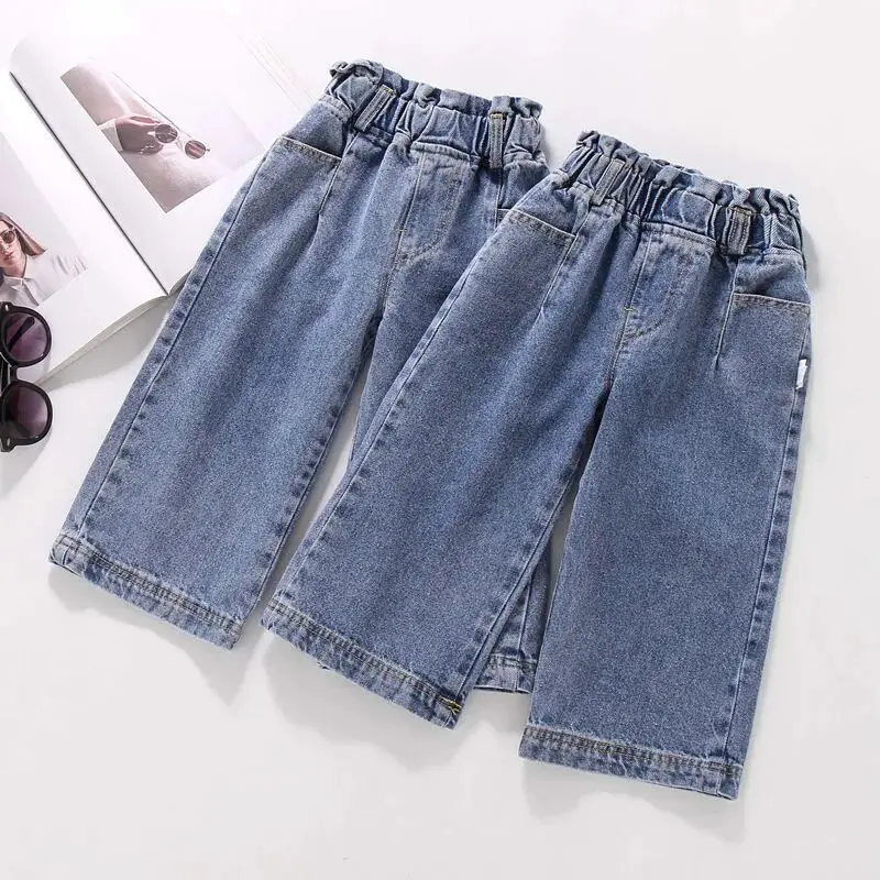 

Children's Pants Denim Pants Spring Summer New Simple Fashion Boy's Girl Jeans Elastic Waist Casual Washed Pants