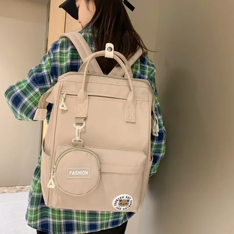 Literary Girls Canvas Backpacks Large Capacity Middle and High School Student Schoolbag Casual Bag Laptop Solid Color Backpack