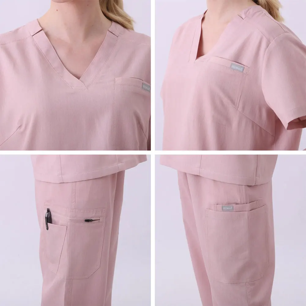 Multicolour Jogger Suits Doctor Nursing Uniforms Short Sleeve V-neck Top Pocket Pants Nurse Scrubs Set Medical Clinical Uniform