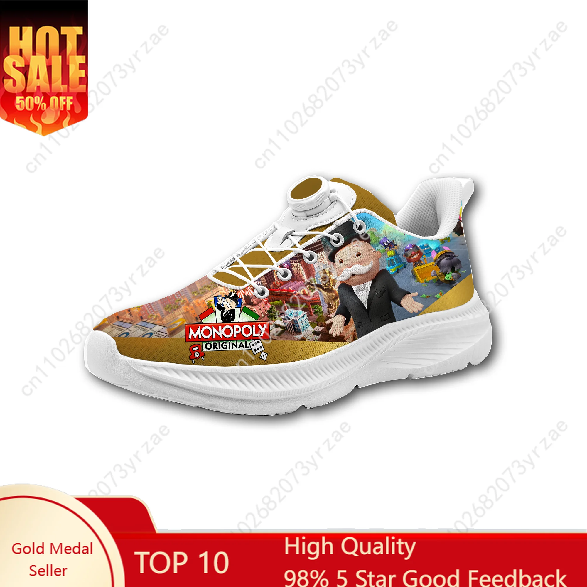 

Monopoly Go! Laceless Shoe Men Women Teenagers Comfortable Sneakers Stylish Rotating Buckle Closure Customizable Design Shoes