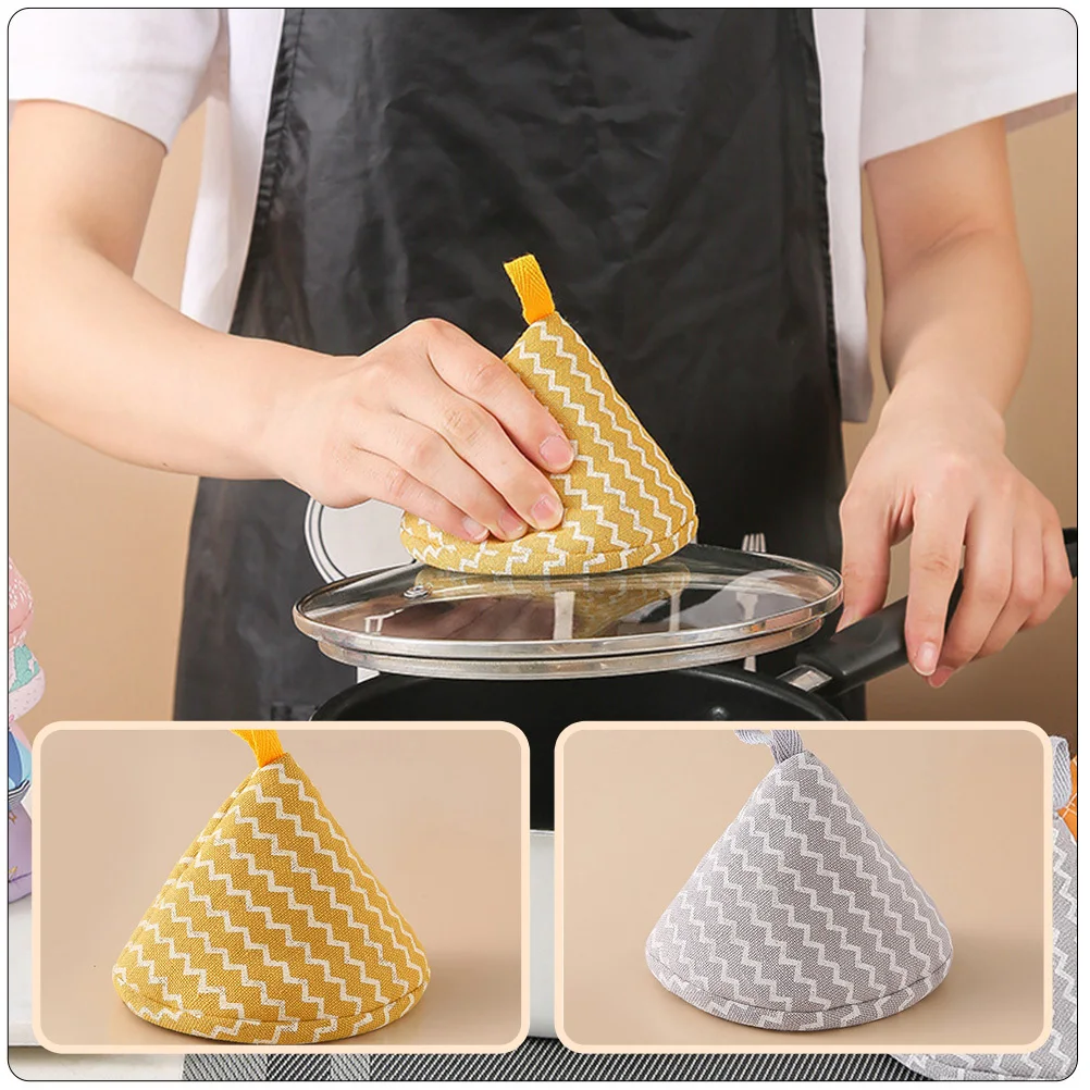 

2pcs Triangular Pot Lid Cover Cotton Linen Heat Resistant Anti-Scald Protector For Casserole Handle Kitchen Accessory Cooking