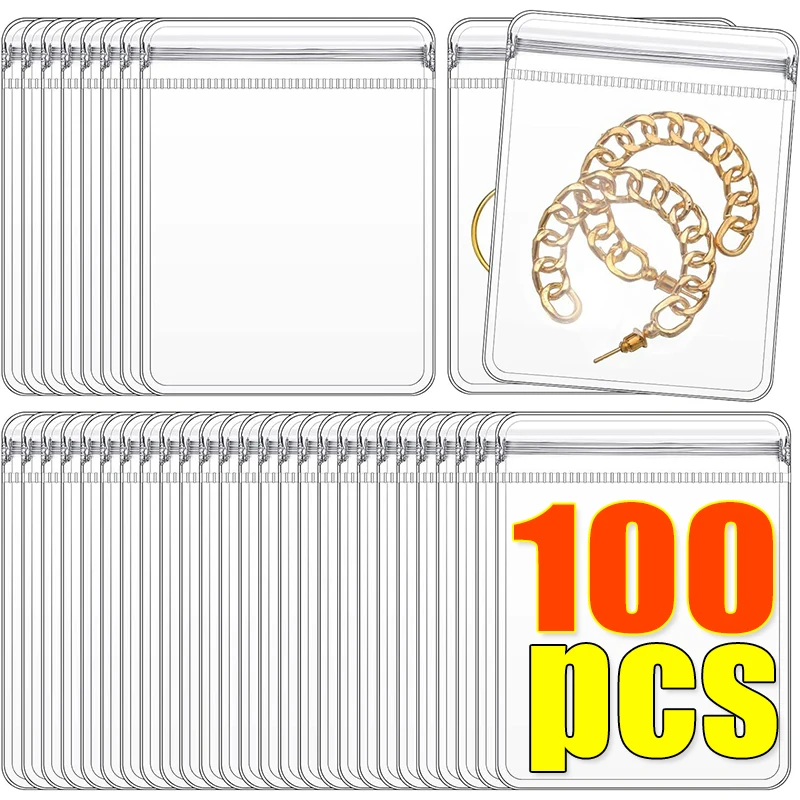 10/100Pcs PVC Jewelry Pouches Zip Storage Bag Transparent for Earring Necklace Anti-Oxidation Display Self Sealing Packaging Bag