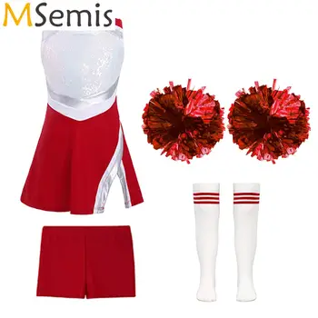 בנות מעודדות בנות בית ספר תחפושות בנות צוות ריקוד תלבושות מבריקות להתלבש קרנילית עם מכנסיים קצרים