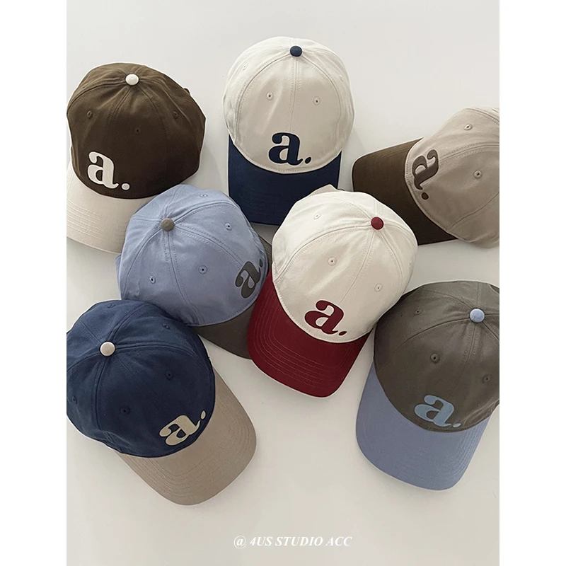 Soft Top Retro Color Matching Peaked Cap Women\'s Fashionable Korean Style Versatile Embroidered Letters Matching Baseball Cap