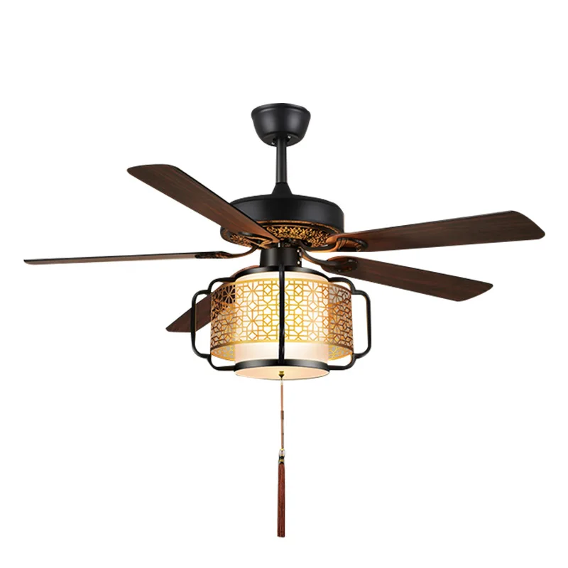 Chinese style antique lantern ceiling fan light,  living room electric dining room frequency conversion