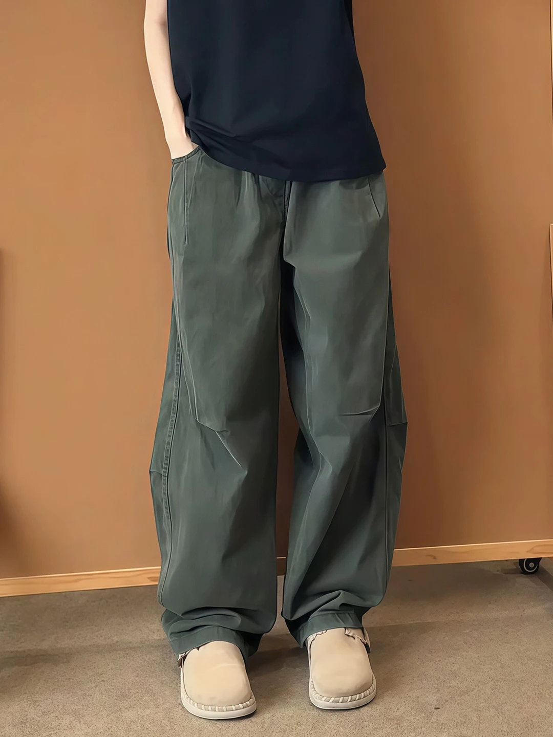 

Retro American Military Green Scythe Work Pants Men's Autumn High Street Vibe Straight Leg Casual Trousers Wide Leg Pants