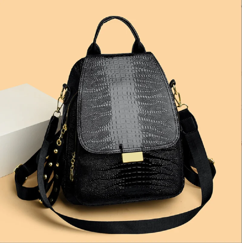 

New Fashion Retro Alligator Pattern Travel Backpacks Women's Leather Shoulder Bags Totes Large Capacity Crossbody Backpack