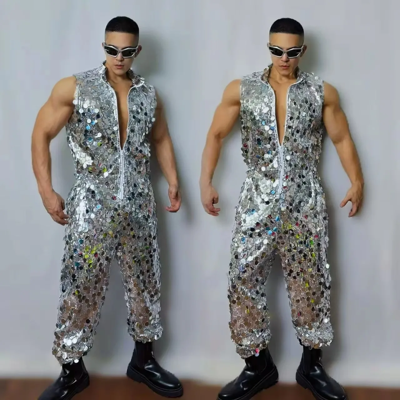 

Мужской комбинезон с блестками для танцевальной команды в стиле хип-хоп для бара, ночного клуба, рейв-фестиваль, карнавала, вечеринки, клуба, шоу, сценический костюм