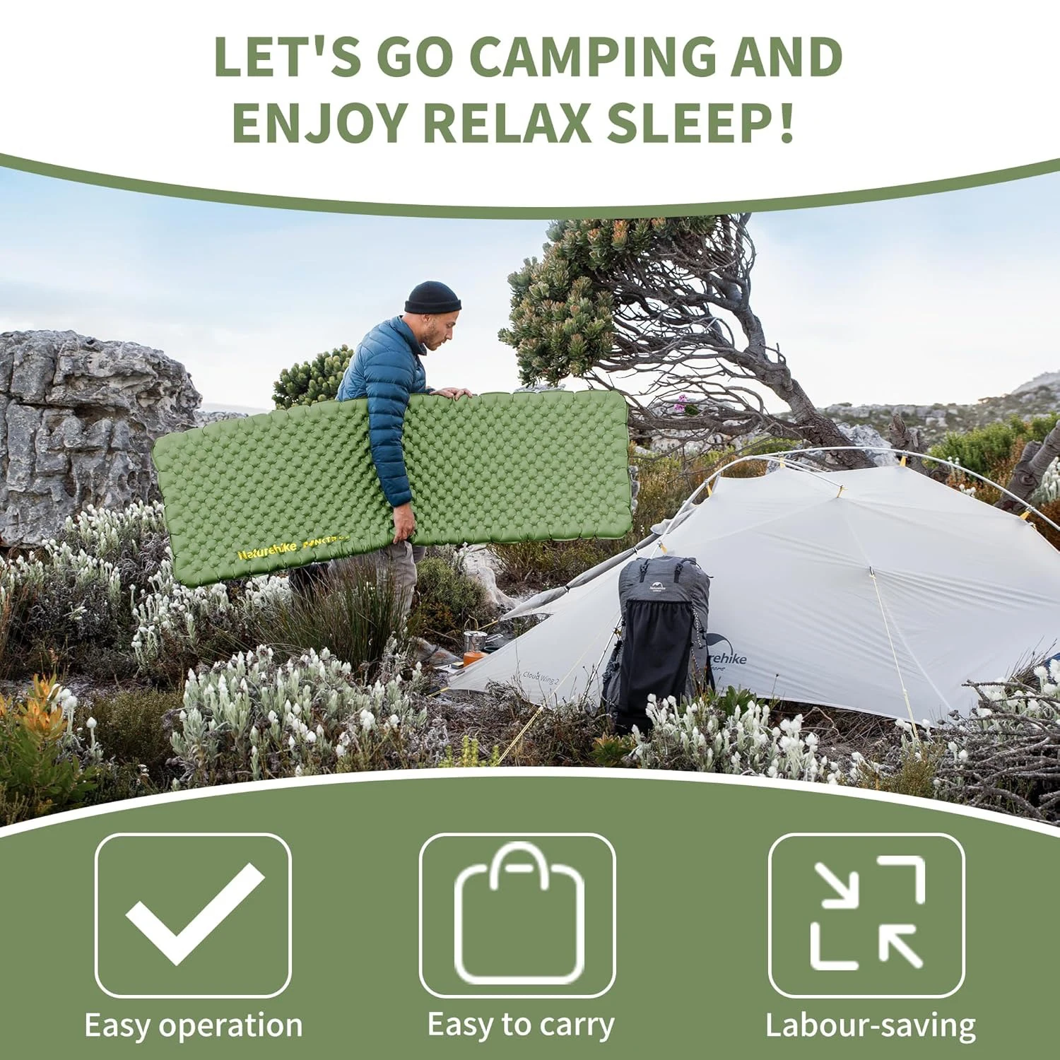 Naturehike Portable Inflatable Mattress R4.6 Lightweight Outdoor Travel Camping Mat Single Moisture-proof Air Mat
