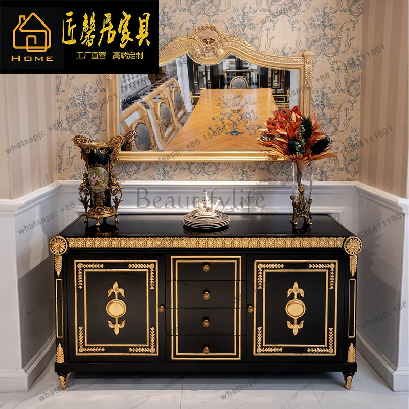 French retro home locker solid wood carving flower gold foil villa living room porch cabinet