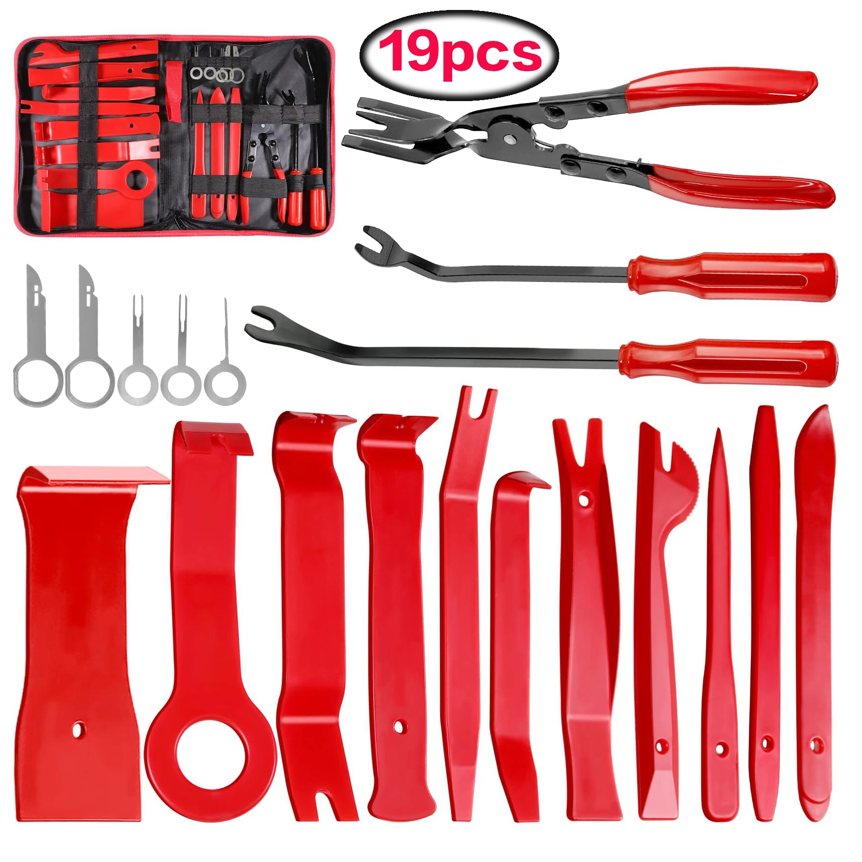 

19 шт. инструмент для снятия обшивки автомобиля, набор плоскогубцев для снятия крепежа, ремонтный комплект инструментов, автомобильный инструмент для снятия крепежных зажимов