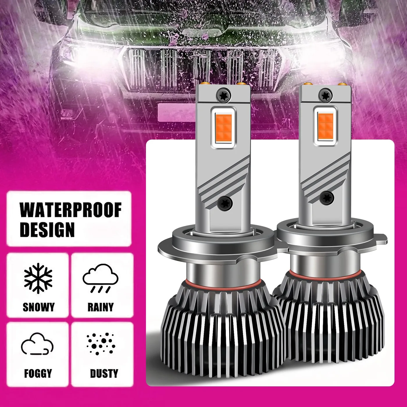 

880 881 9145 2504 5202 LED Headlight Bulbs Dual Copper Tube 12V 130W Pink Purple Light