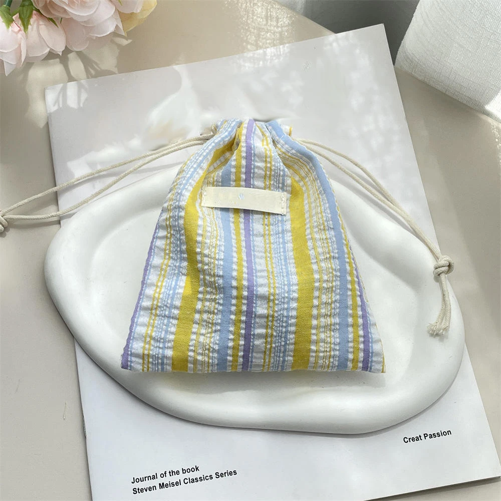 Striped Drawstring Bag Christmas Gift Candy Jewelry Cosmetics Coins Keys Organizer Packing Bags Lipstick Storage Bag Pouch