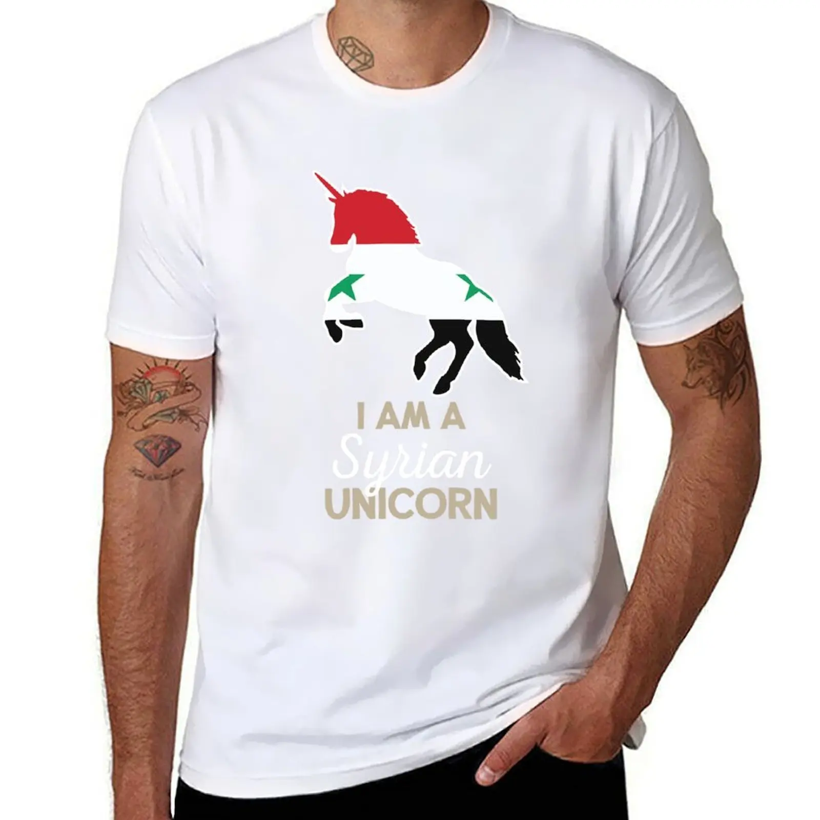 

Syria Flag Syrian Unicorn T-Shirt t shirt for man 100 percent cotton t shirt man plain T-Shirt