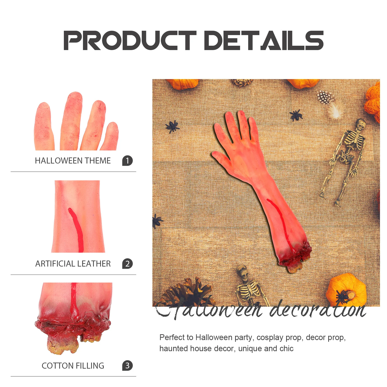 Buns de fausses mains cassées, accessoires d'horreur pour décoration de fête d'halloween, Simulation de mains coupées, maison hantée effrayante, farces effrayantes, 2 pièces