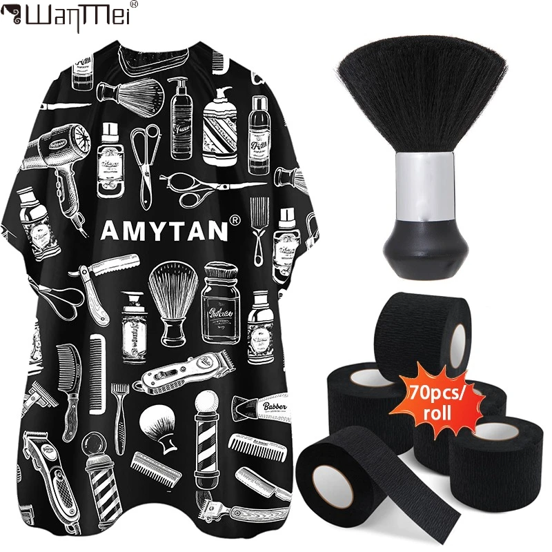 

3/7Pcs Professional Barber Cape Set with Neck Duster Brush and Disposable Neck Paper Strips Hair Cutting Salon Accessories