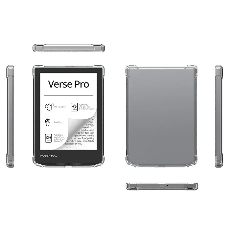 2Pcs For Funda PocketBook Verse Pro Color Case PB634K3 PB634 PB629 6" eBook Clear TPU Back Cover with 4 Shockproof Airbags