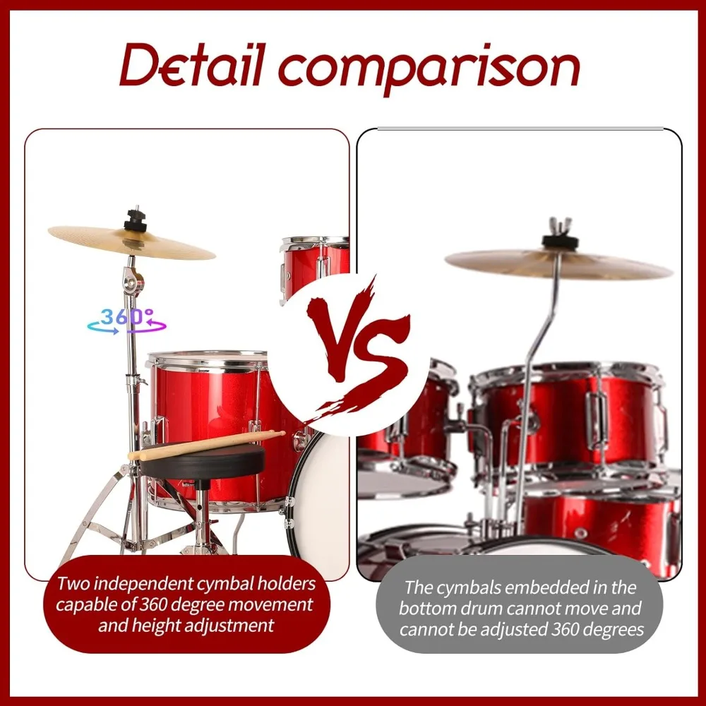 مجموعة طبول جونيور كاملة مكونة من 5 قطع للأطفال مع صنج نحاسي أصلي مع طبلة جهير مقاس 16 بوصة، توم توم، كمين، صنج، طبلة عالية النغمة #6
