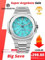 San Martin Mens Watch New 43mm GMT Classic Business Luxury Automatic Mechanical Watches for Men Sapphire 10Bar BGW-9 Luminous