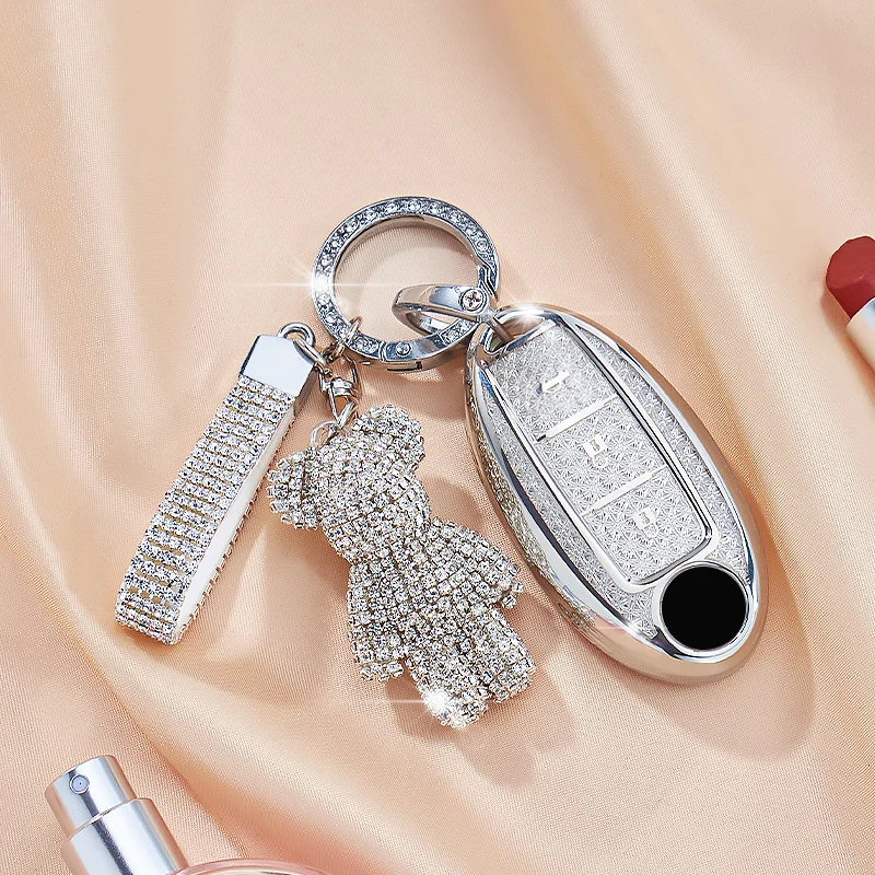 White Diamond Pattern TPU for Nissan Leaf Micra Qashqai J11 J10 X Trail T32 Versa Note Patrol Remote Car Key Case Cover Keychain - view 3
