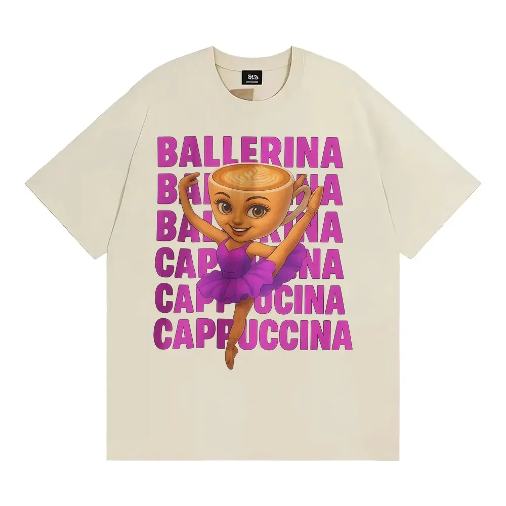 رائعتين وممتع القهوة راقصة الباليه كابتشينو تي شيرت عصري ولطيف خمر الكرتون تي شيرت للنساء فضفاضة وغير رسمية